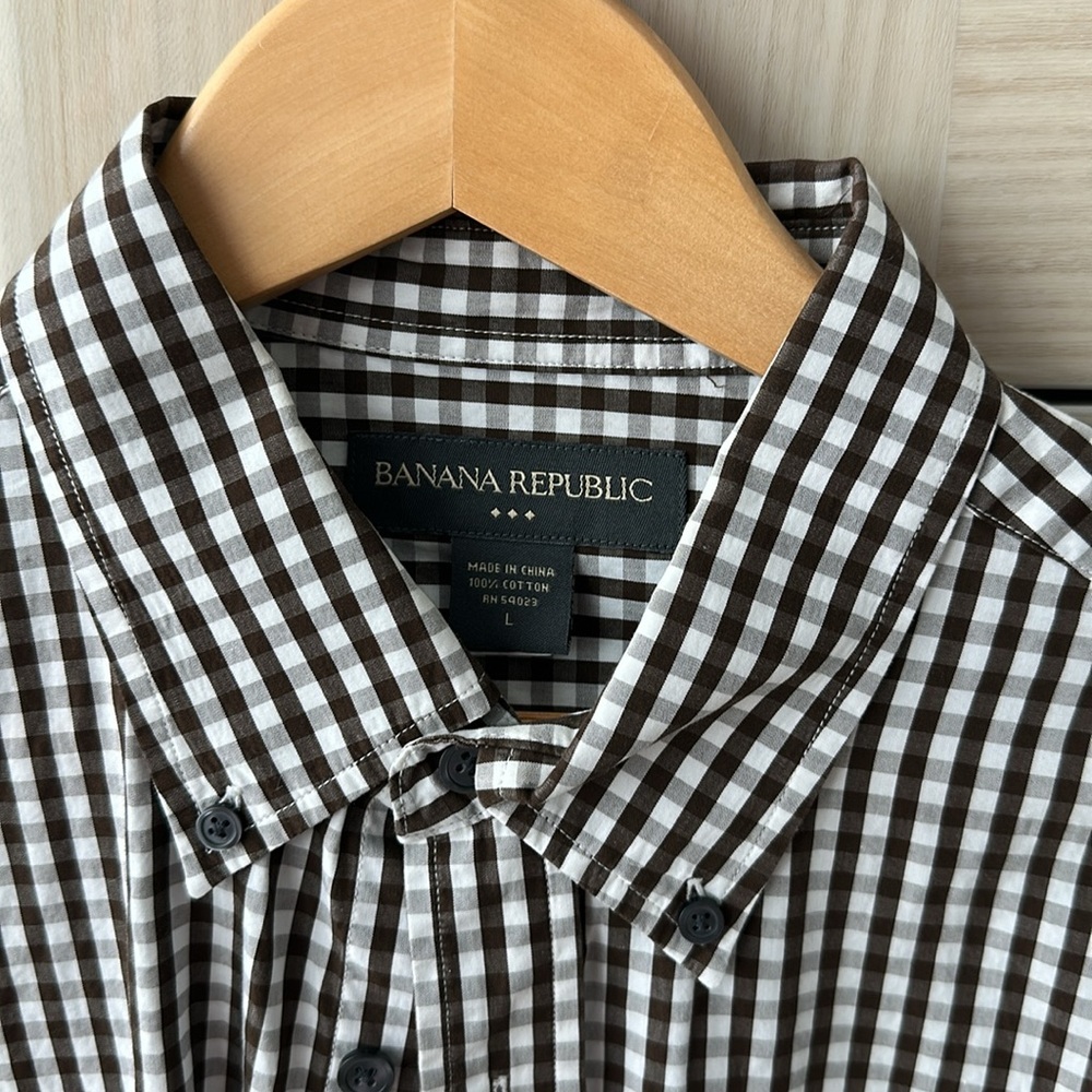Banana Republic Men's Brown and White checkered Shirt L - Picture 5 of 6